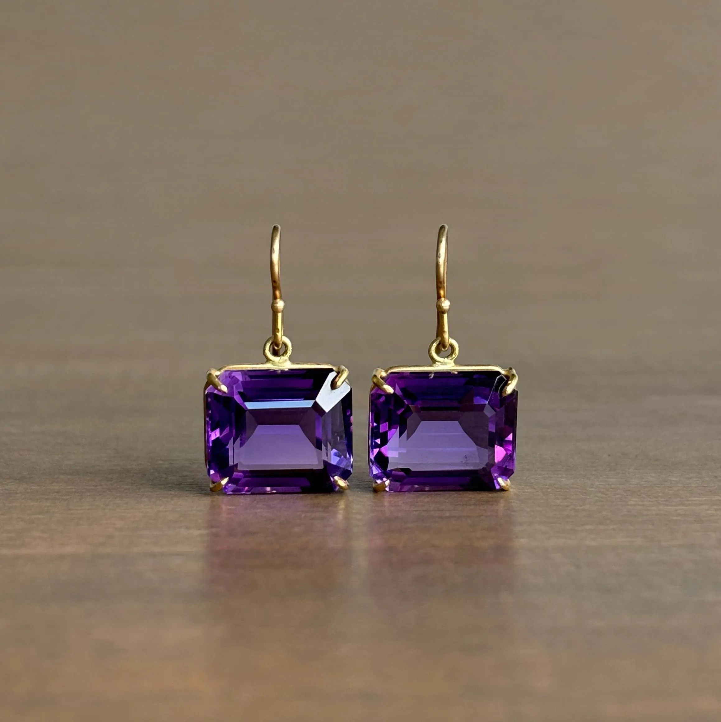 Emerald Cut Violet Amethyst Cube Earrings