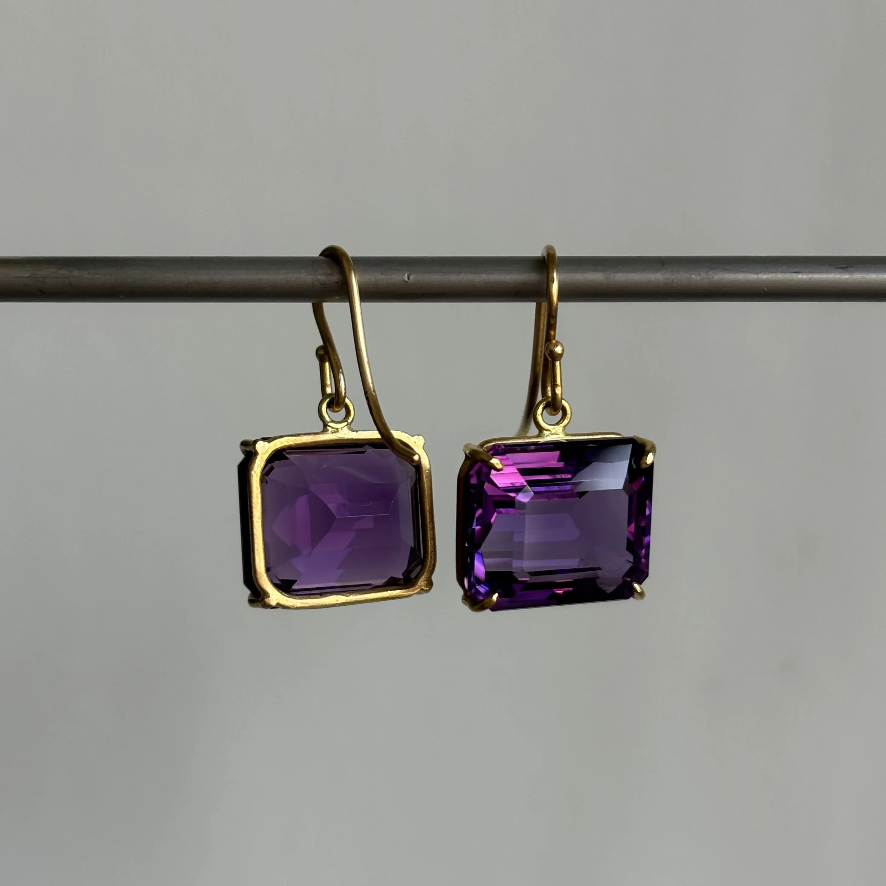 Emerald Cut Violet Amethyst Cube Earrings