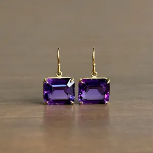 Emerald Cut Violet Amethyst Cube Earrings