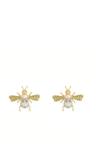 Emerald Queen Bee Crystal Stud Earrings