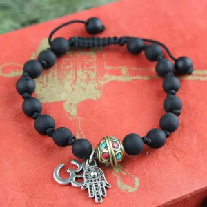 Eternal Protection Onyx OM Knotted Wrist Mala