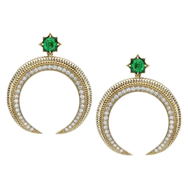 FColours of Love Hilal 18ct Yellow Gold Emerald Diamond Earrings