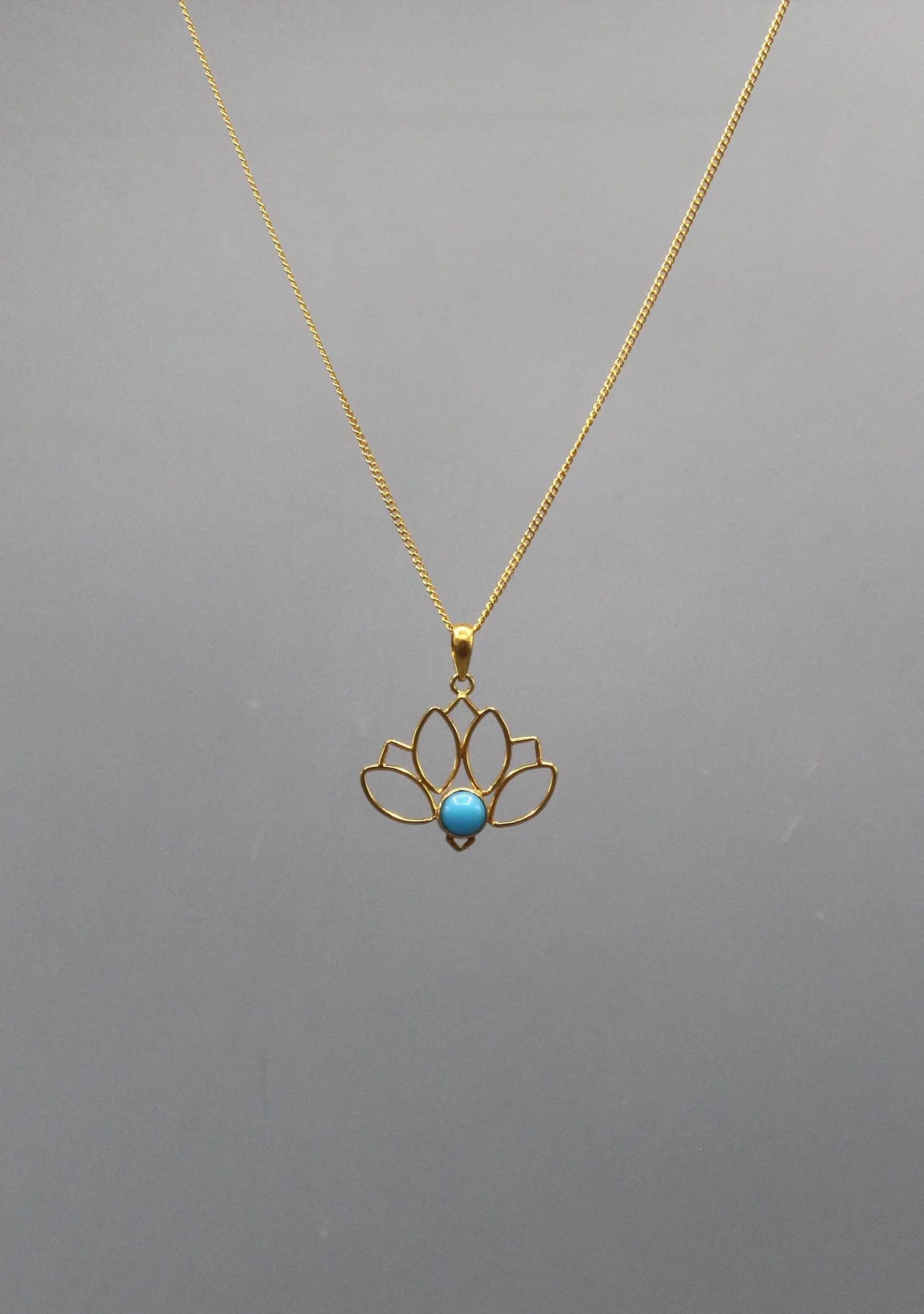 Feroza Turquoise inlaid Gold Plated Lotus Pendant