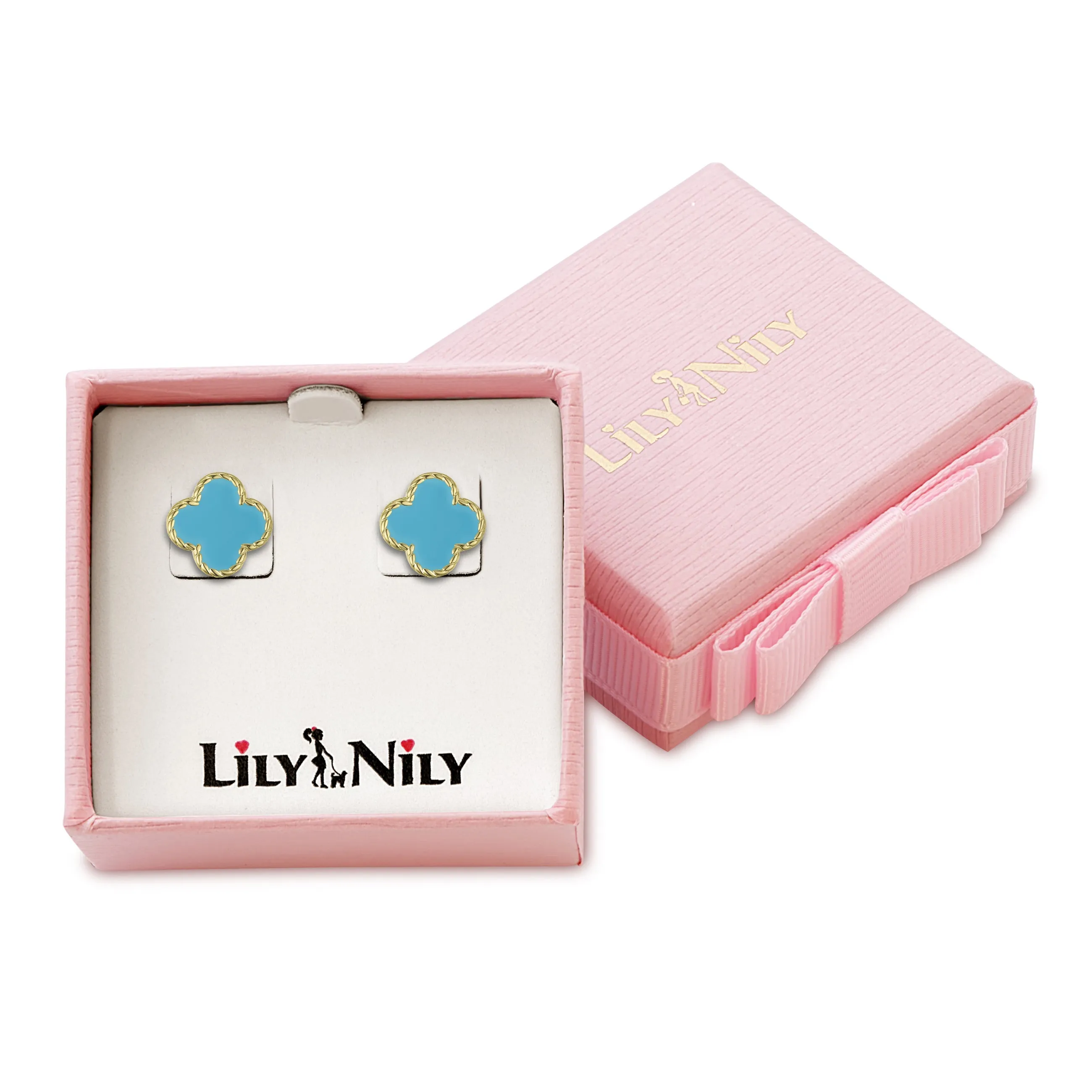 Four Leaf Clover Stud Earrings - Turquoise