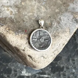 Genuine Ancient Roman coin 3rd century BC Pendant depicting a triskelion with Medusa and ears of corn