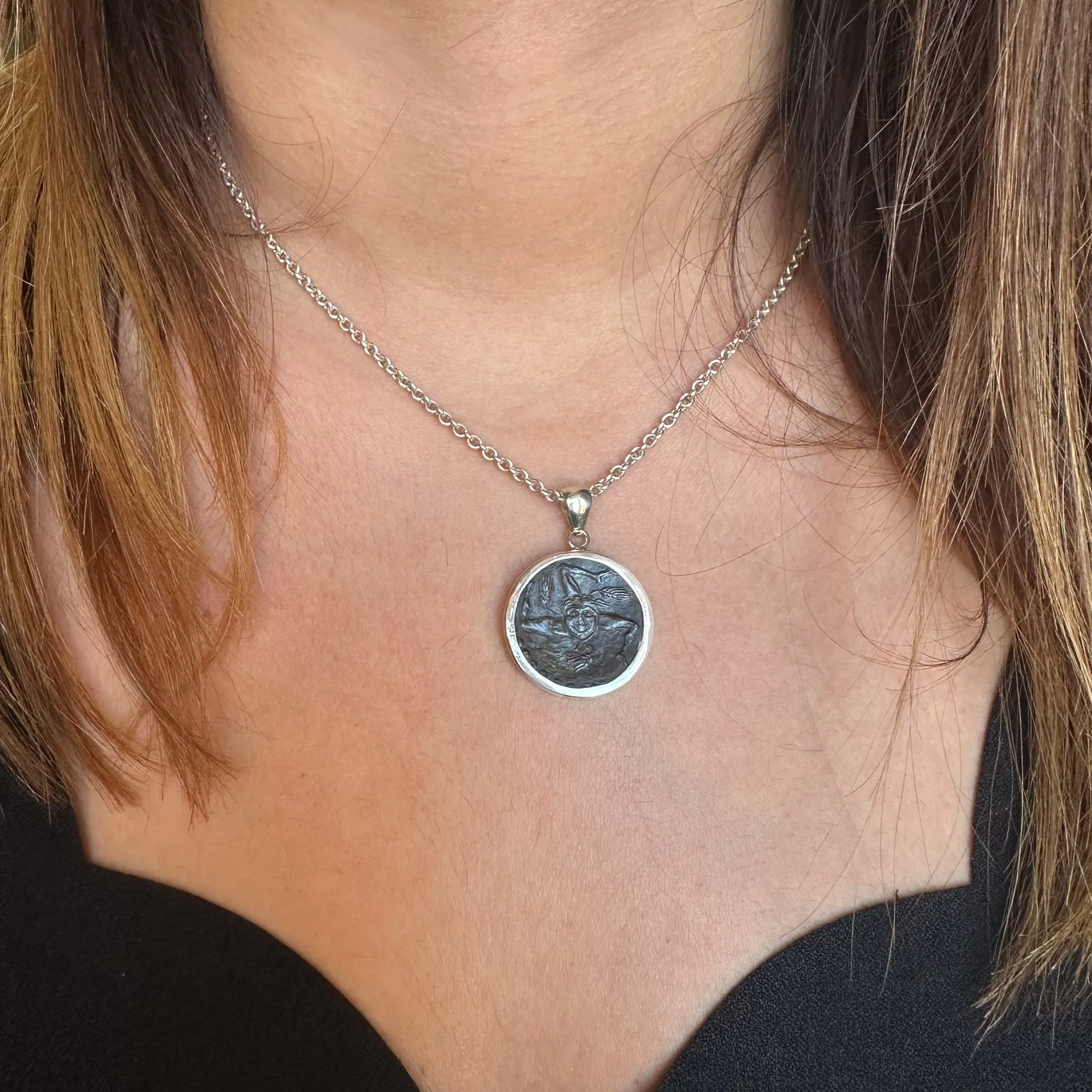 Genuine Ancient Roman coin 3rd century BC Pendant depicting a triskelion with Medusa and ears of corn