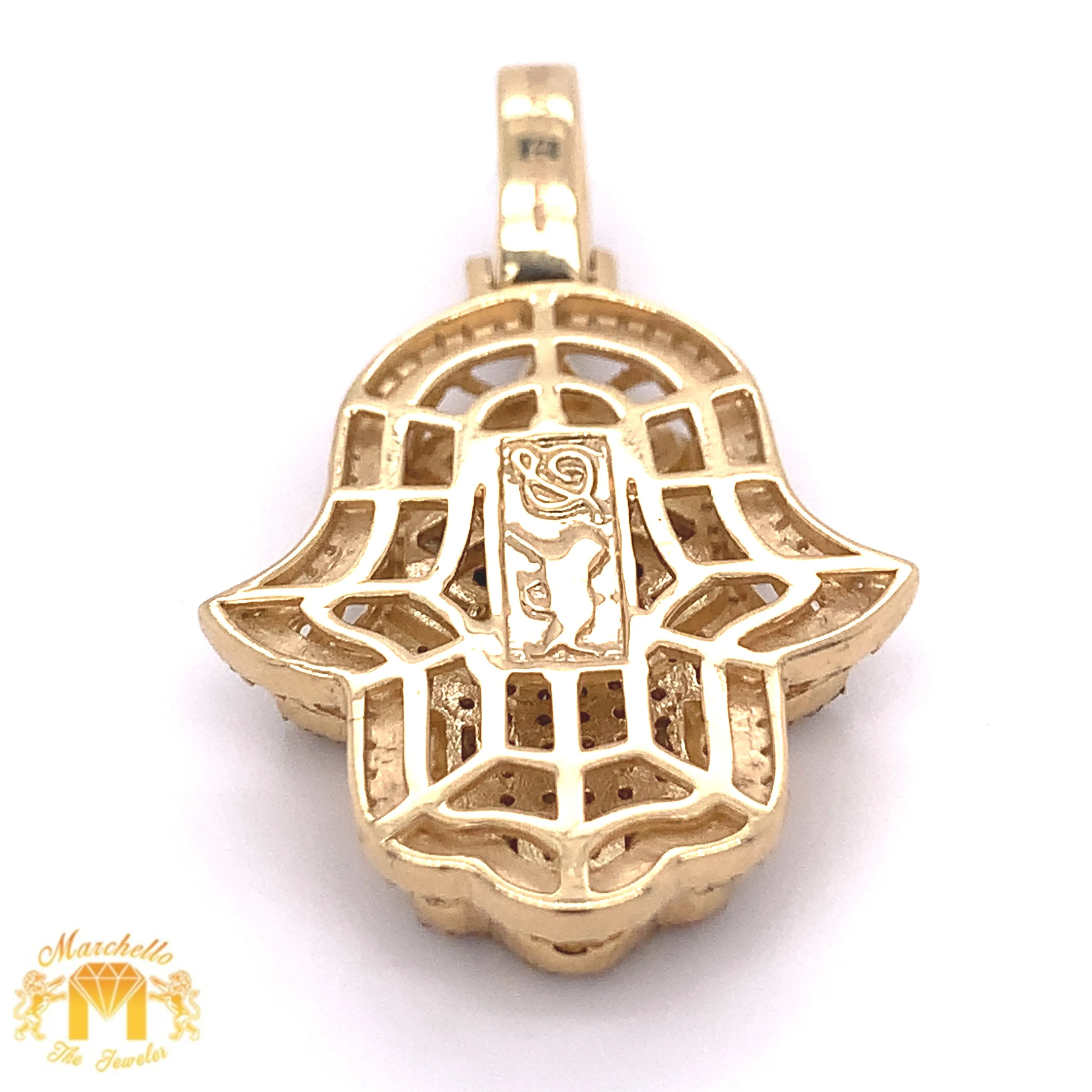 Gold and Diamond Hamsa Pendant with baguette and round diamonds and Gold Rope Chain Set