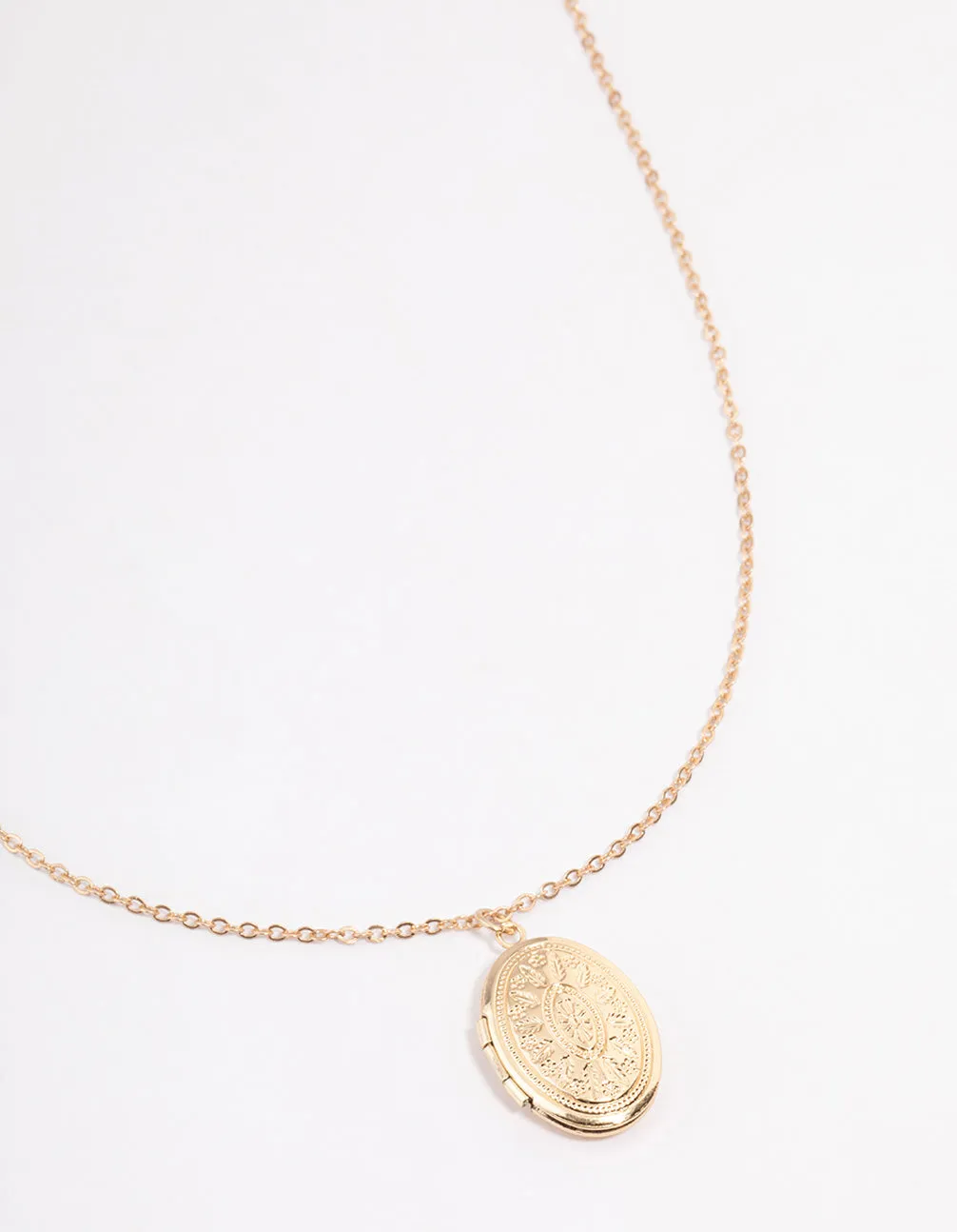 Gold Etched Locket Necklace