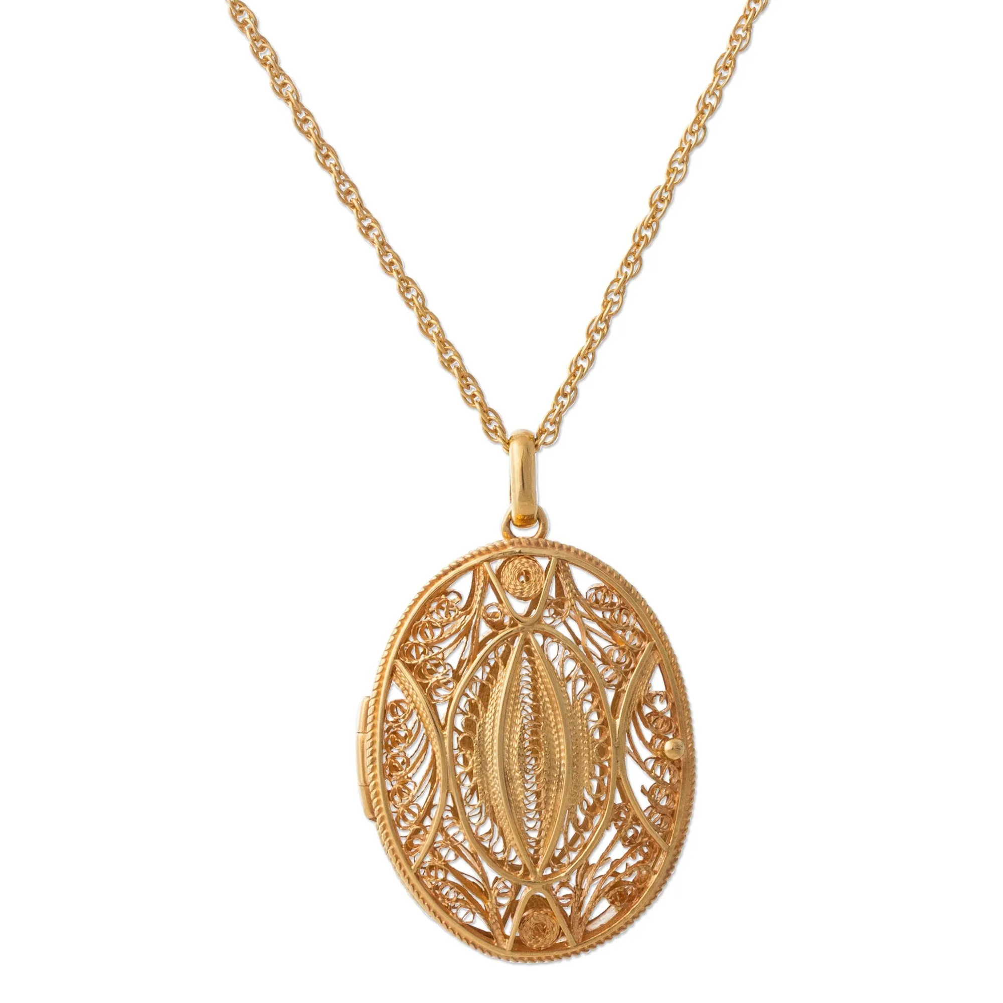 Gold Plated Sterling Silver Locket Pendant Necklace Peru - Valuable Secrets | NOVICA