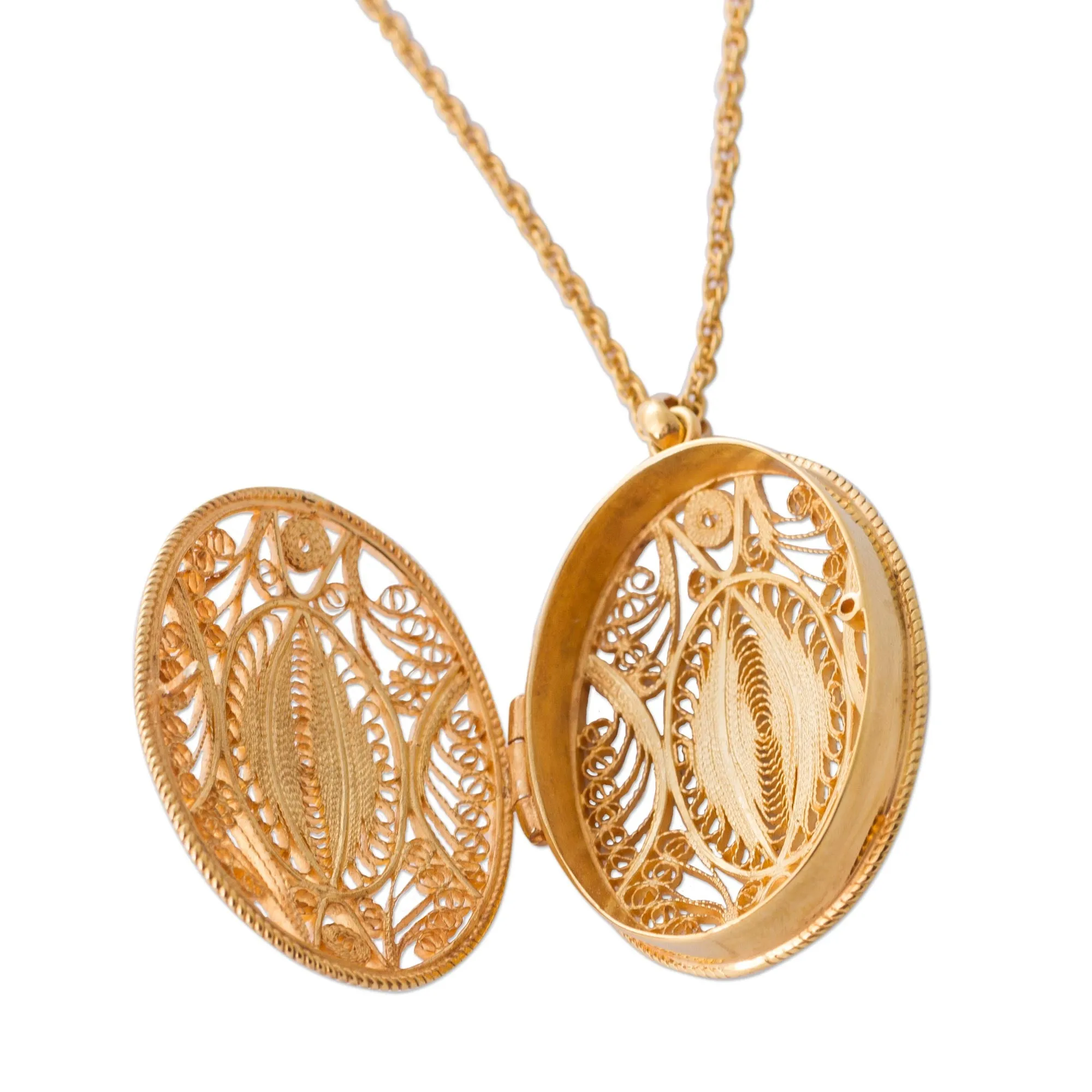 Gold Plated Sterling Silver Locket Pendant Necklace Peru - Valuable Secrets | NOVICA