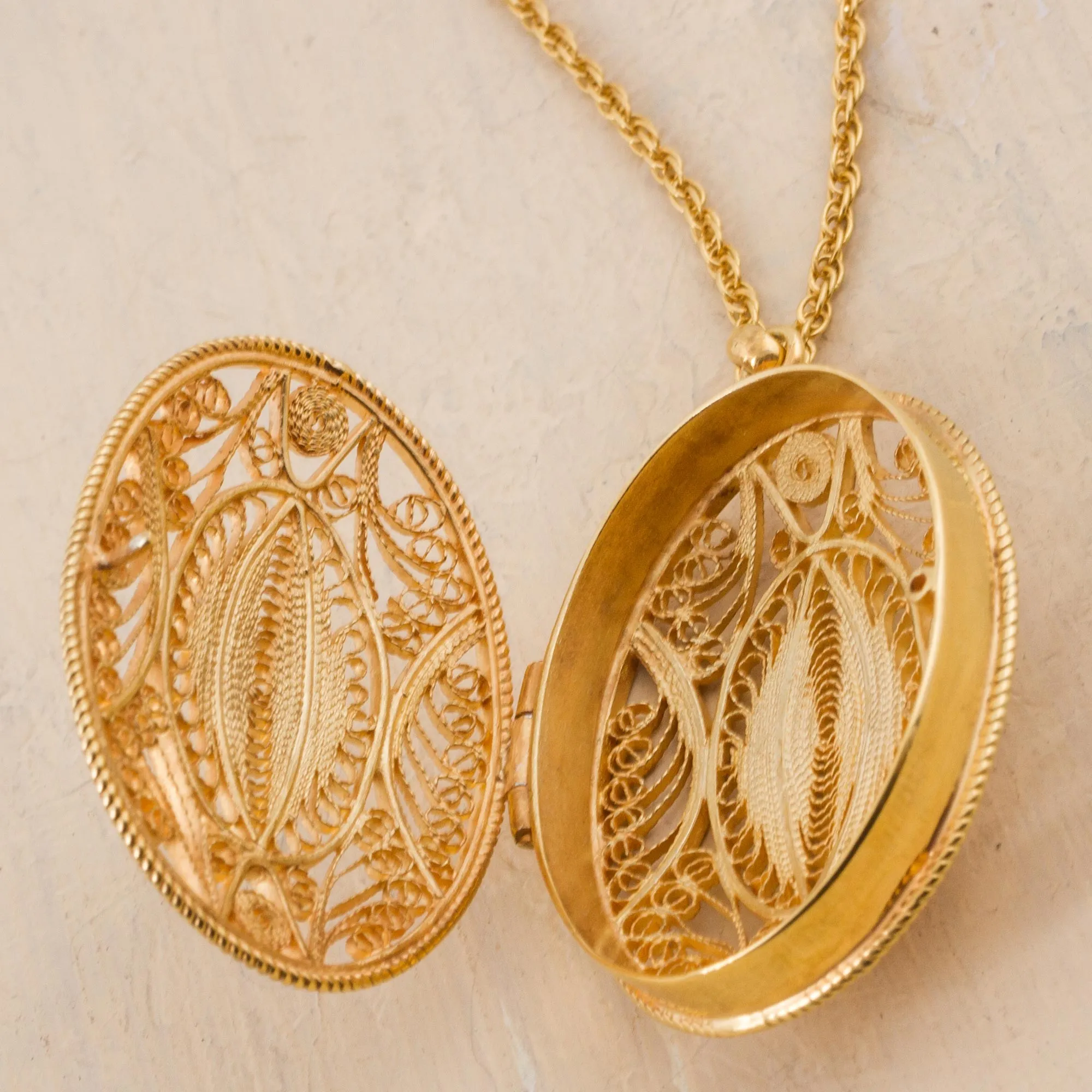 Gold Plated Sterling Silver Locket Pendant Necklace Peru - Valuable Secrets | NOVICA