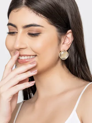 Gold-Plated Stud Earrings with White Crystal Stones