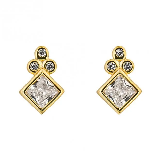 Gold Plated Zirconia Lozengue Earrings E6273C