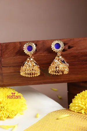 Goldtone Palakka Blue Manga Ruby Jhumka