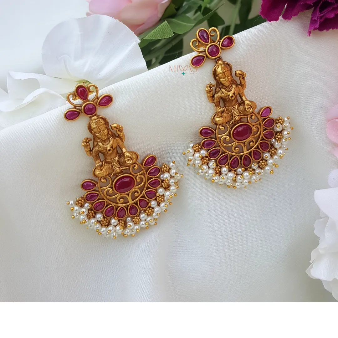 Gorgeous Lakshmi Pearl Earring - Ruby