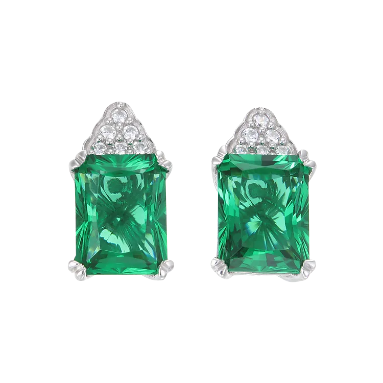 Green Alpinite Emerald Cut Cluster Earrings