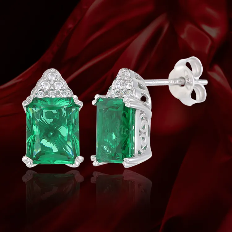 Green Alpinite Emerald Cut Cluster Earrings