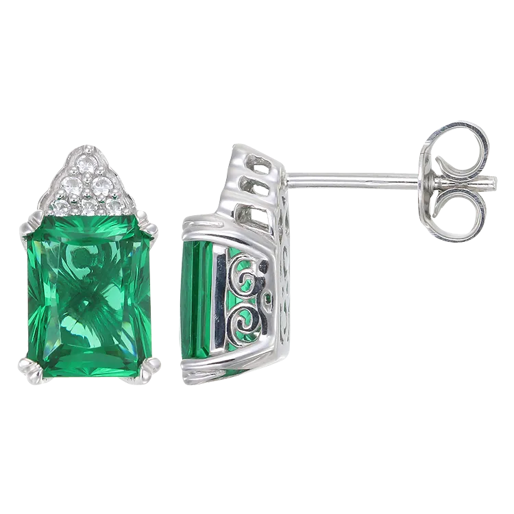 Green Alpinite Emerald Cut Cluster Earrings