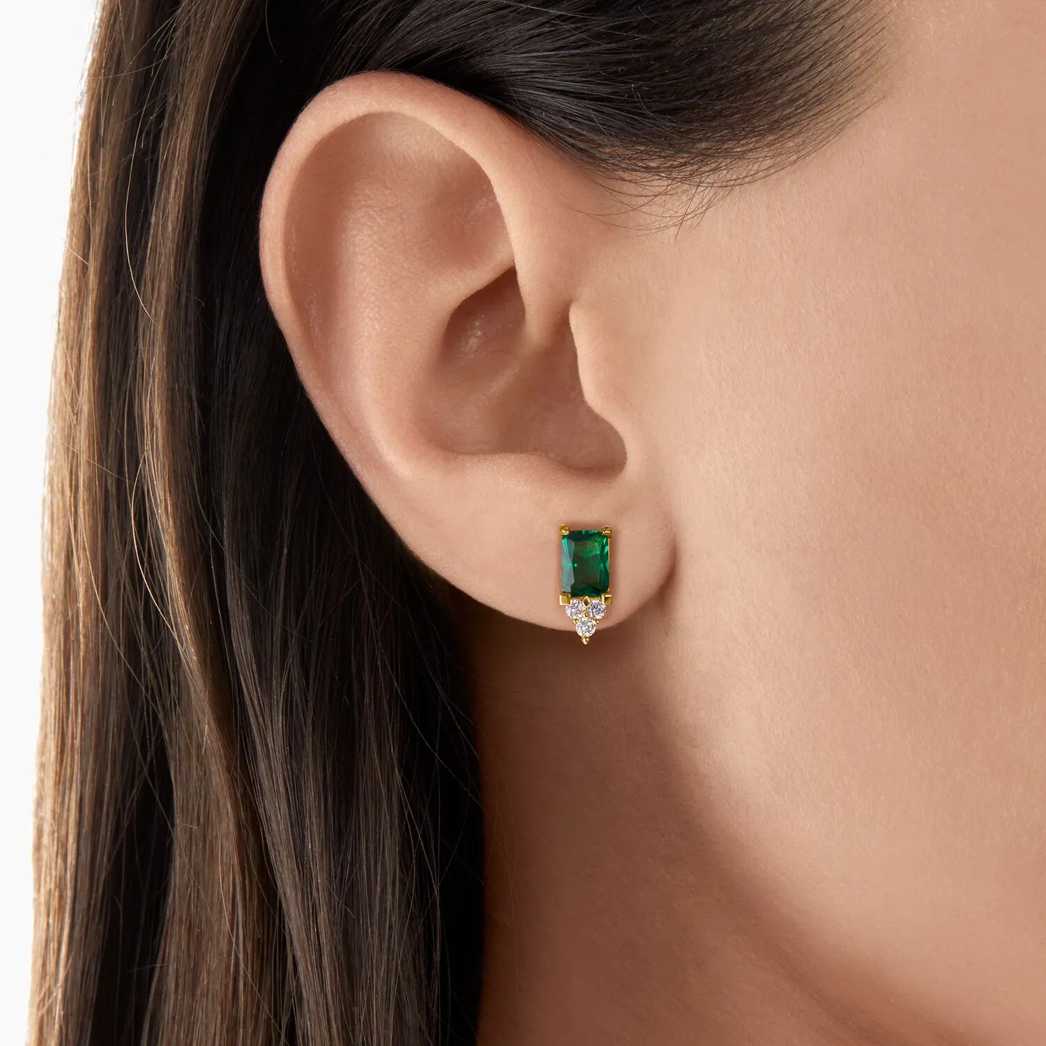 Green Stone Stud Earrings in Gold