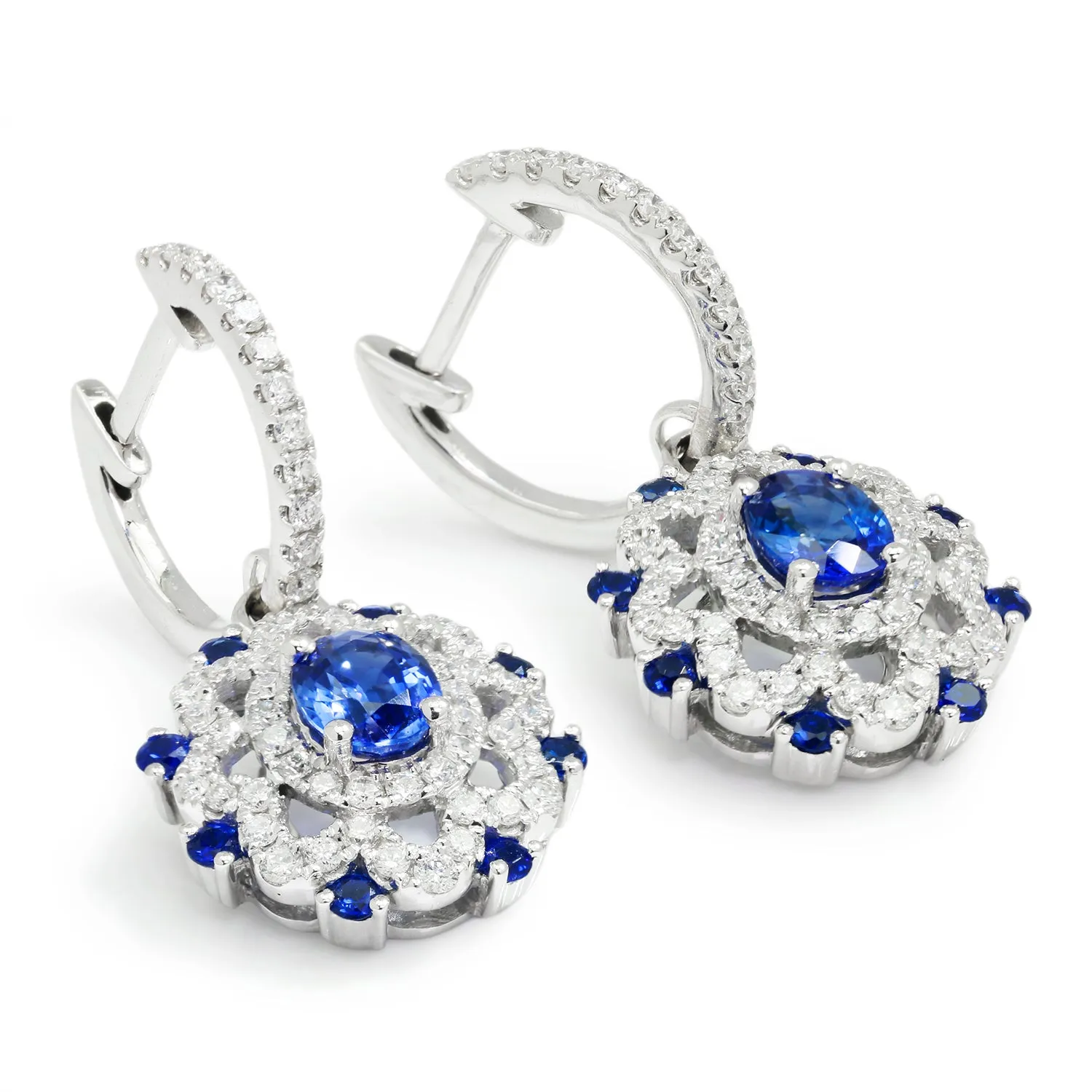 Gregg Ruth Sapphire Dangle Drop Huggie Earrings with Diamonds 18K