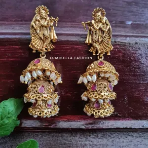 Guttapusalu Three Layer Krishna Jhumki Earrings