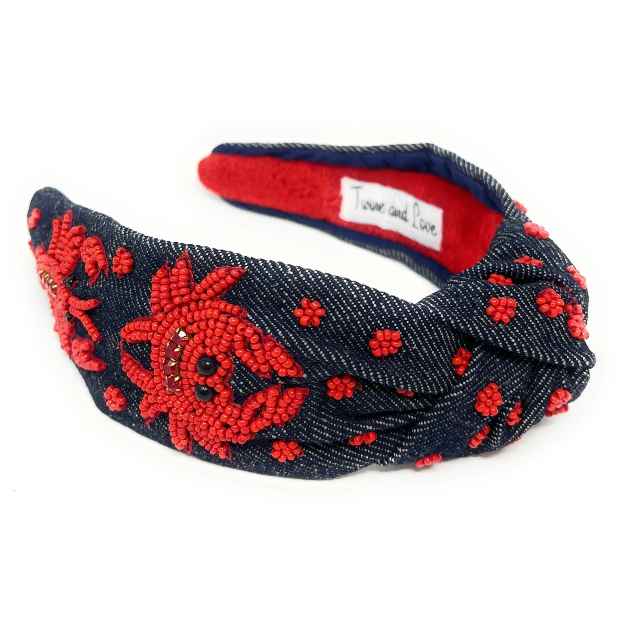 Hand Beaded Marin Denim Knot Headband