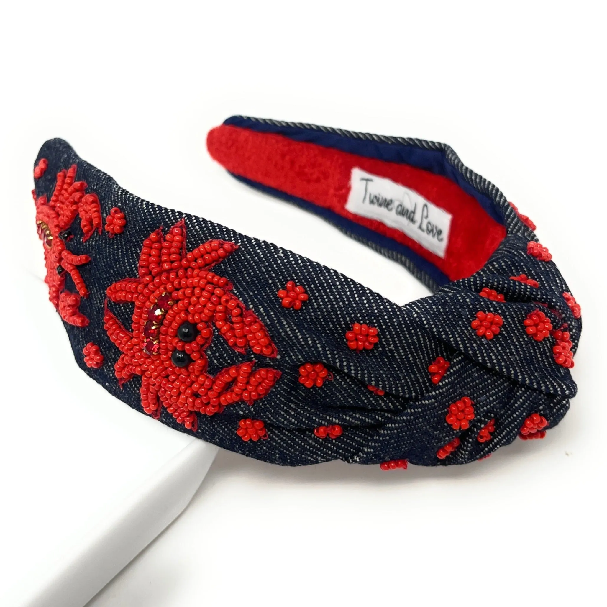 Hand Beaded Marin Denim Knot Headband