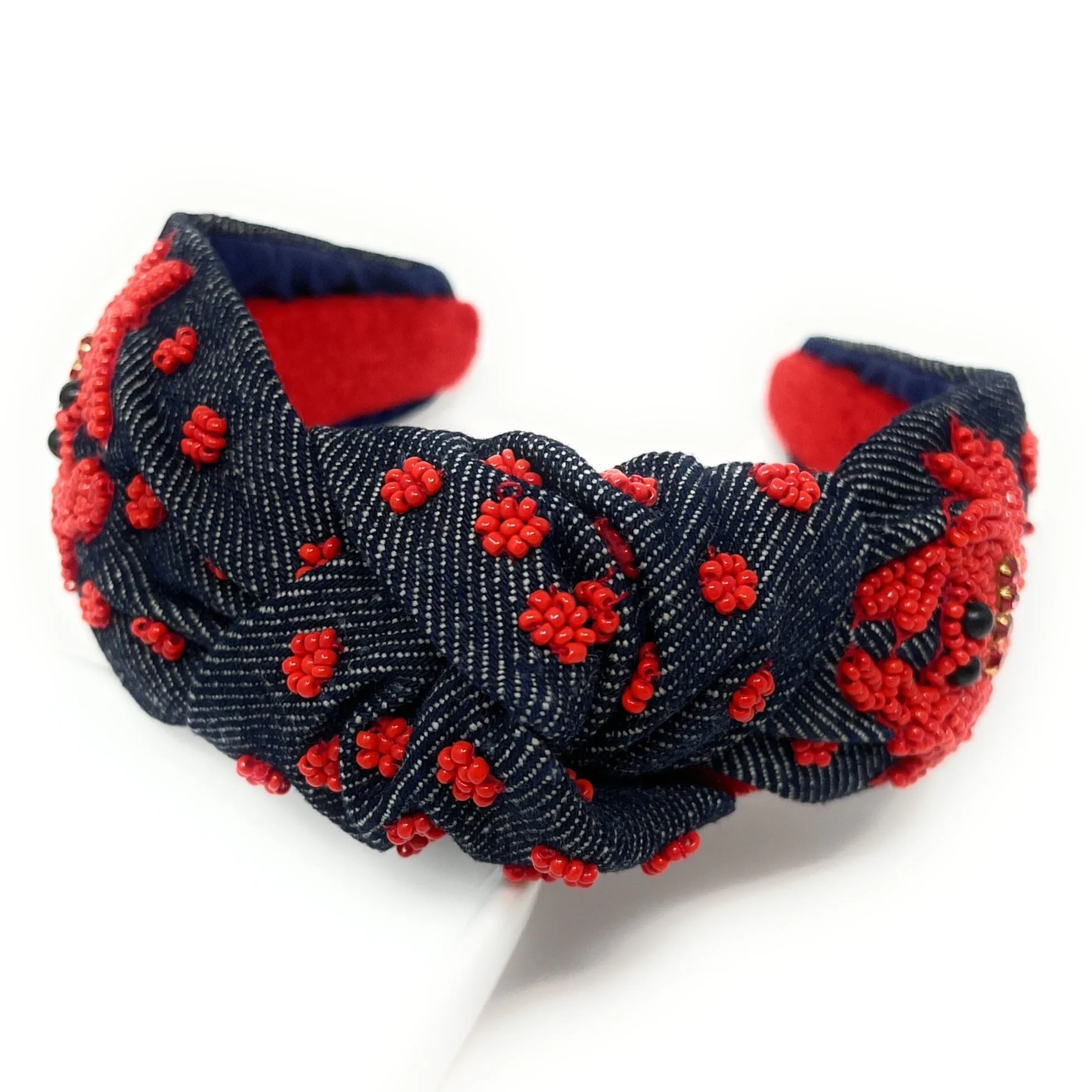 Hand Beaded Marin Denim Knot Headband