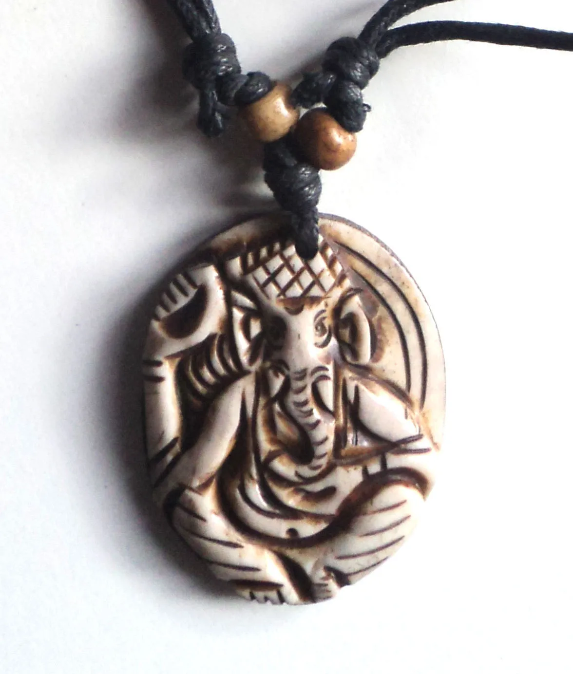 Hand Crafted White Ganesh Bone Pendant Necklace