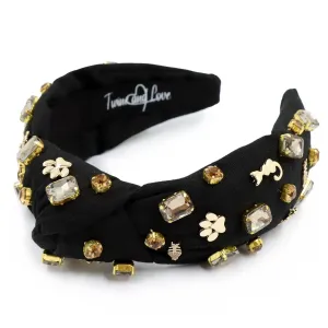 Hand Sewn Cat Lover Jeweled Knot Headband