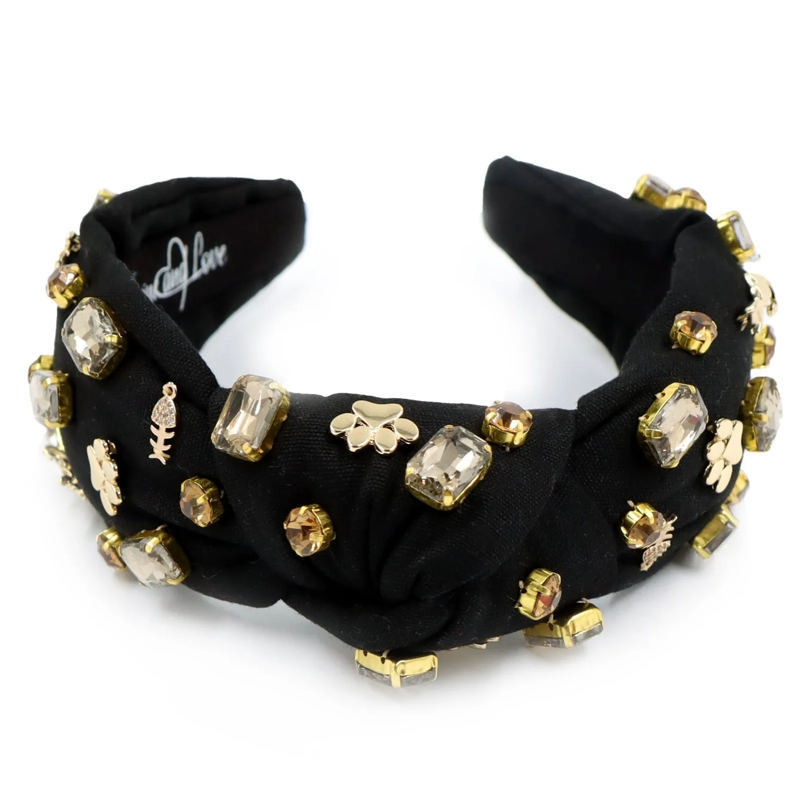 Hand Sewn Cat Lover Jeweled Knot Headband