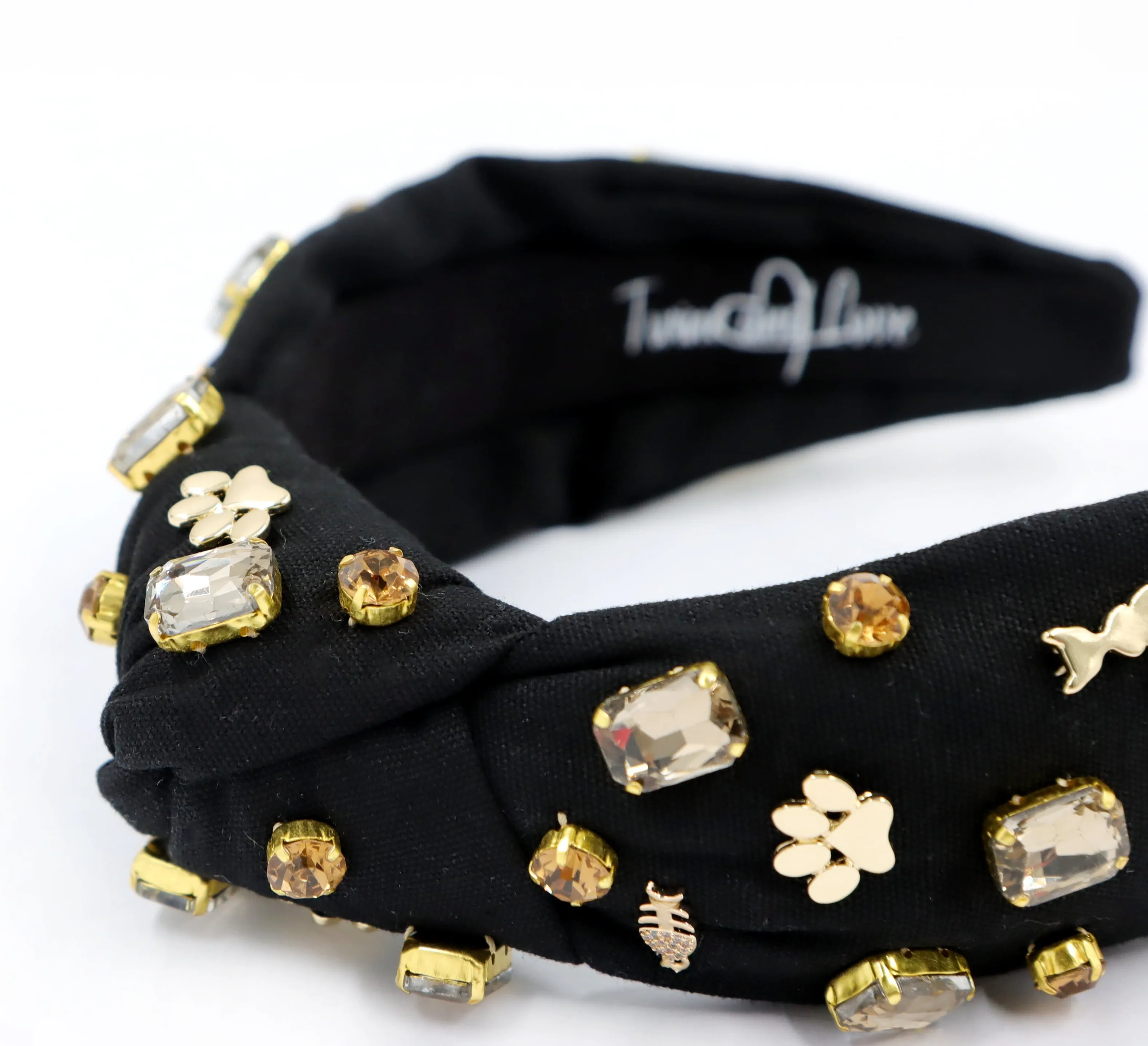 Hand Sewn Cat Lover Jeweled Knot Headband