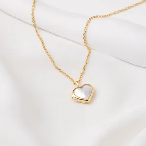 Heart Mother Of Pearl Gold Locket Necklace