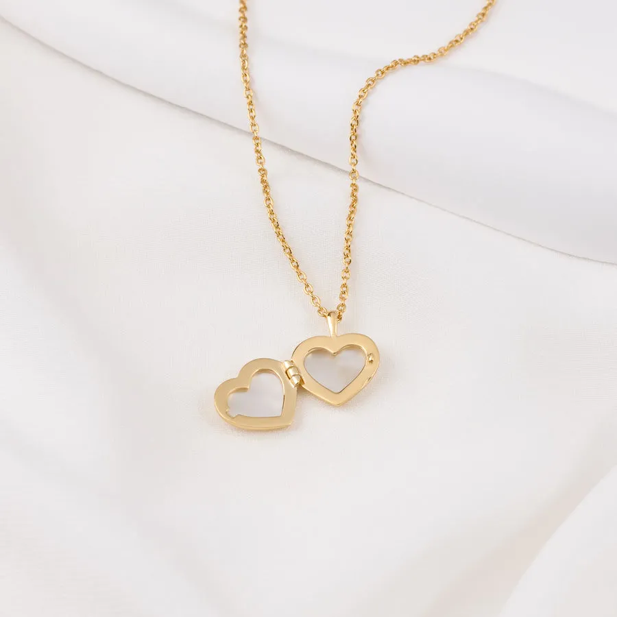 Heart Mother Of Pearl Gold Locket Necklace