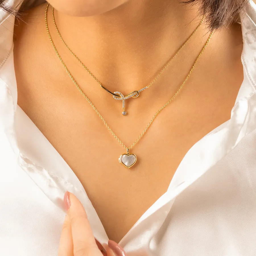 Heart Mother Of Pearl Gold Locket Necklace