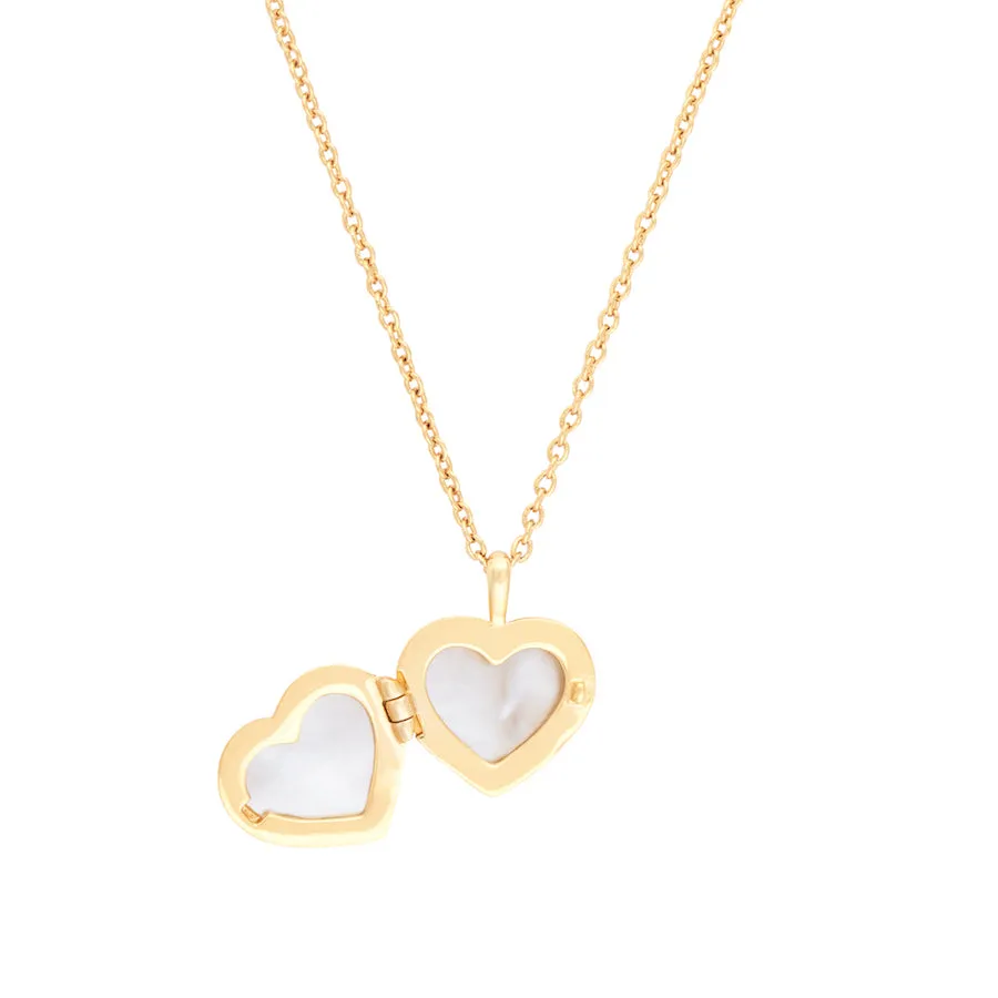 Heart Mother Of Pearl Gold Locket Necklace