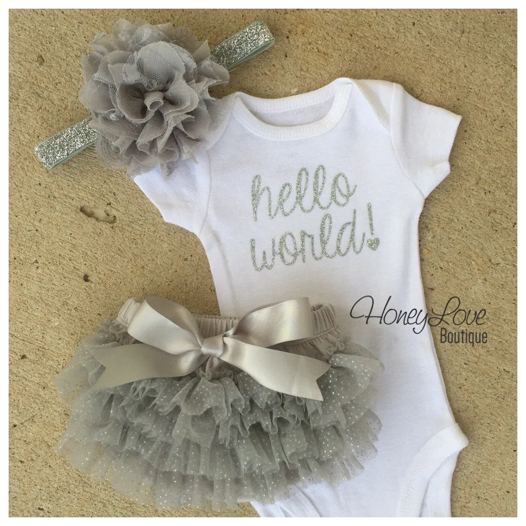 Hello World! Silver Glitter and Gray/Silver Glitter tutu skirt bloomers