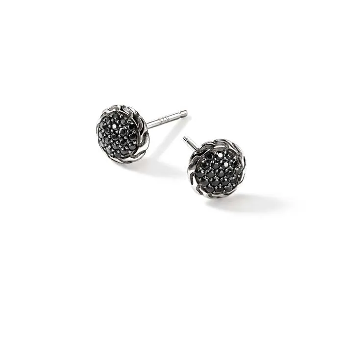 John Hardy Essential Black Sapphire Pavé Stud Earrings in Sterling Silver, 7MM