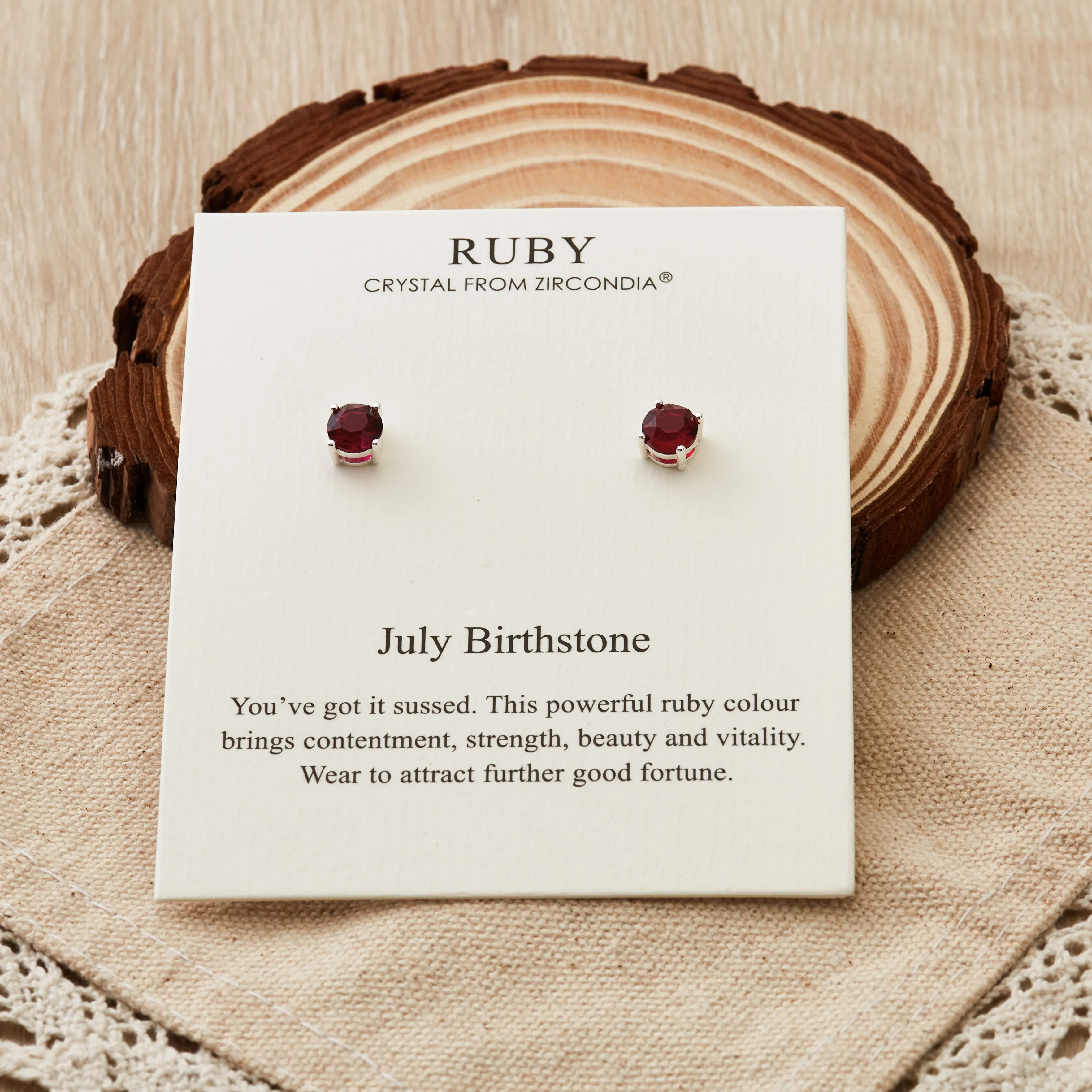 July (Ruby) Birthstone Earrings Created with Zircondia® Crystals