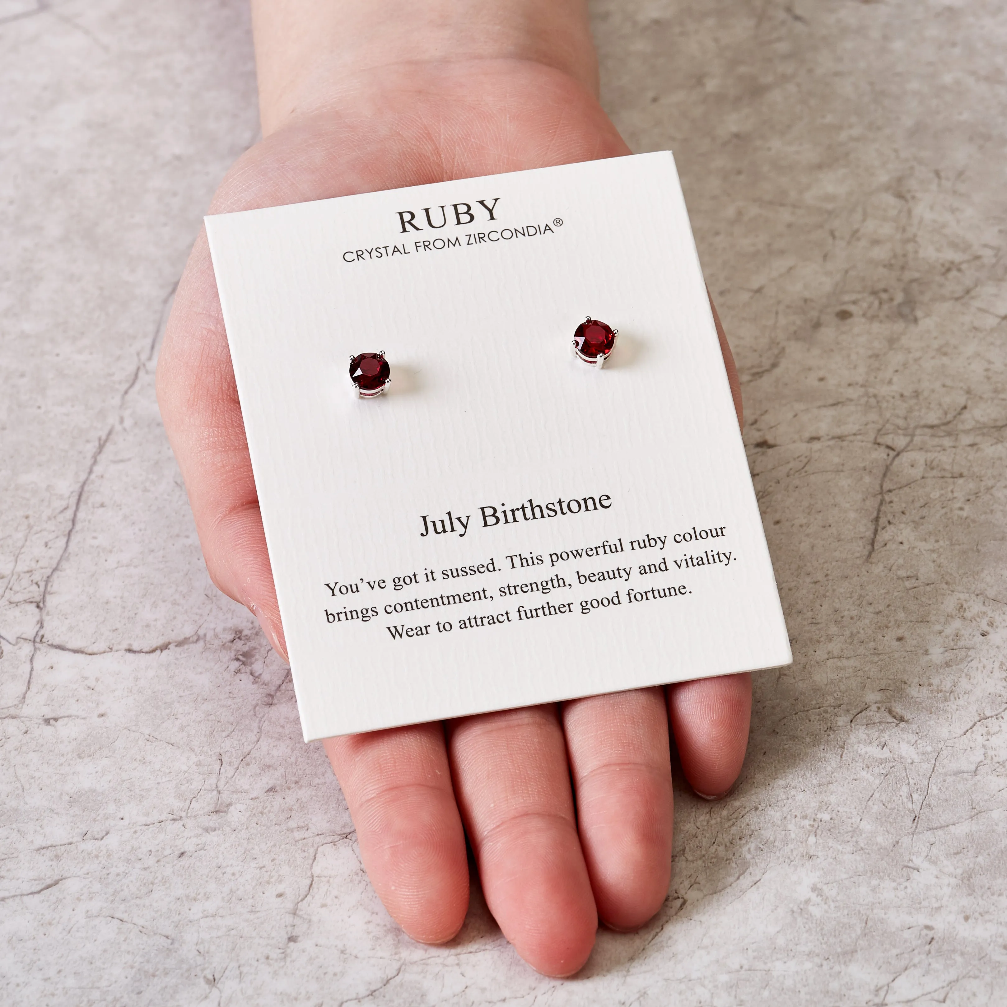 July (Ruby) Birthstone Earrings Created with Zircondia® Crystals