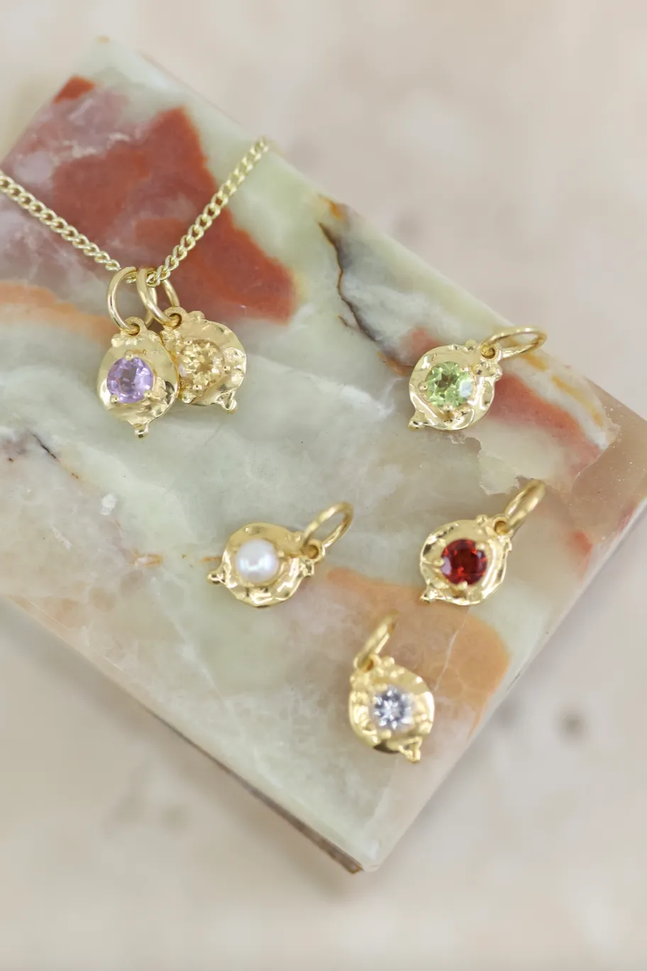 July Ruby Gold Birthstone Necklace Charm