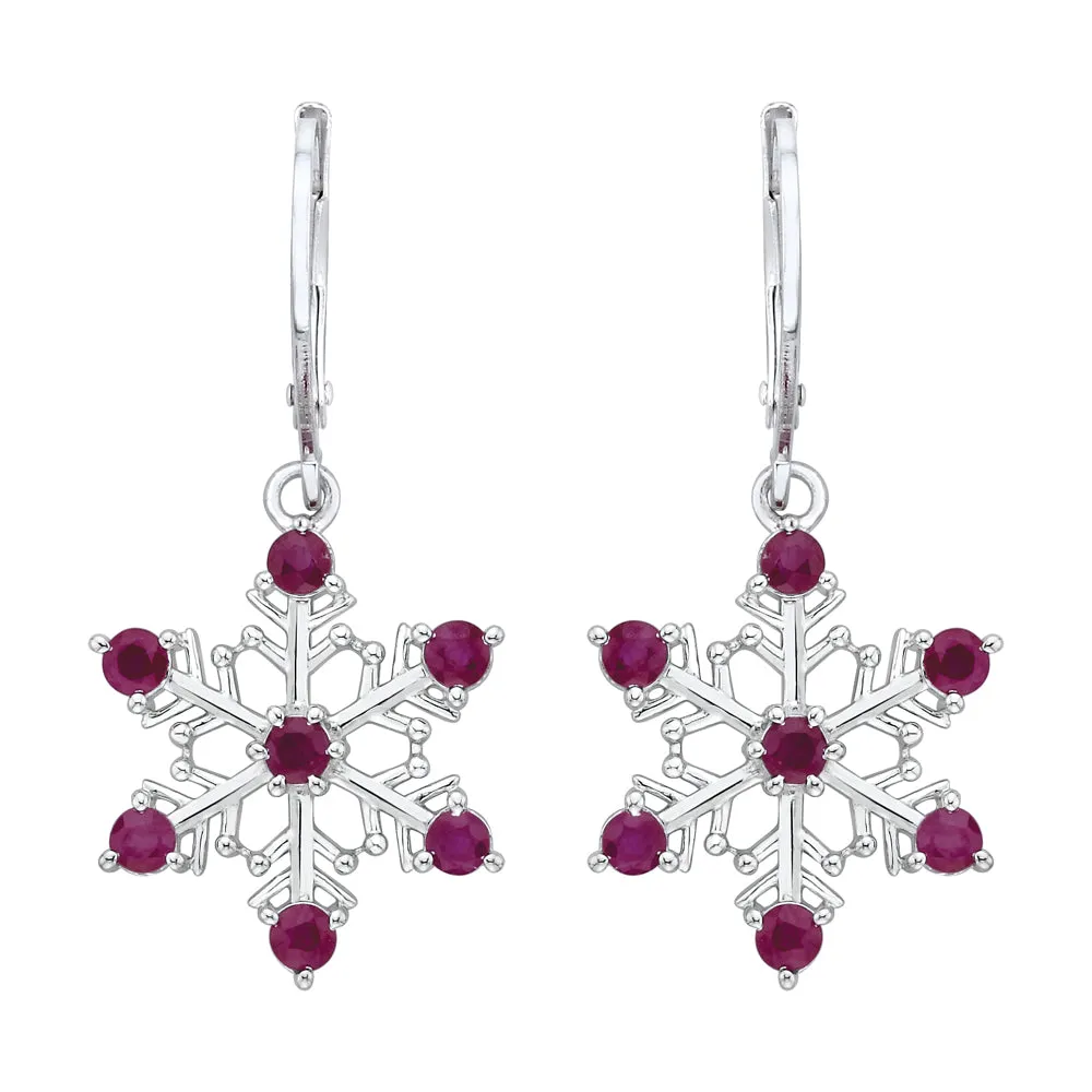 KATARINA 1 1/5 cttw Ruby "Snow Flake" Dangle Earrings