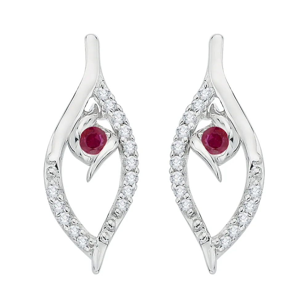 KATARINA Diamond and Ruby Fashion Earrings (1/6 cttw)