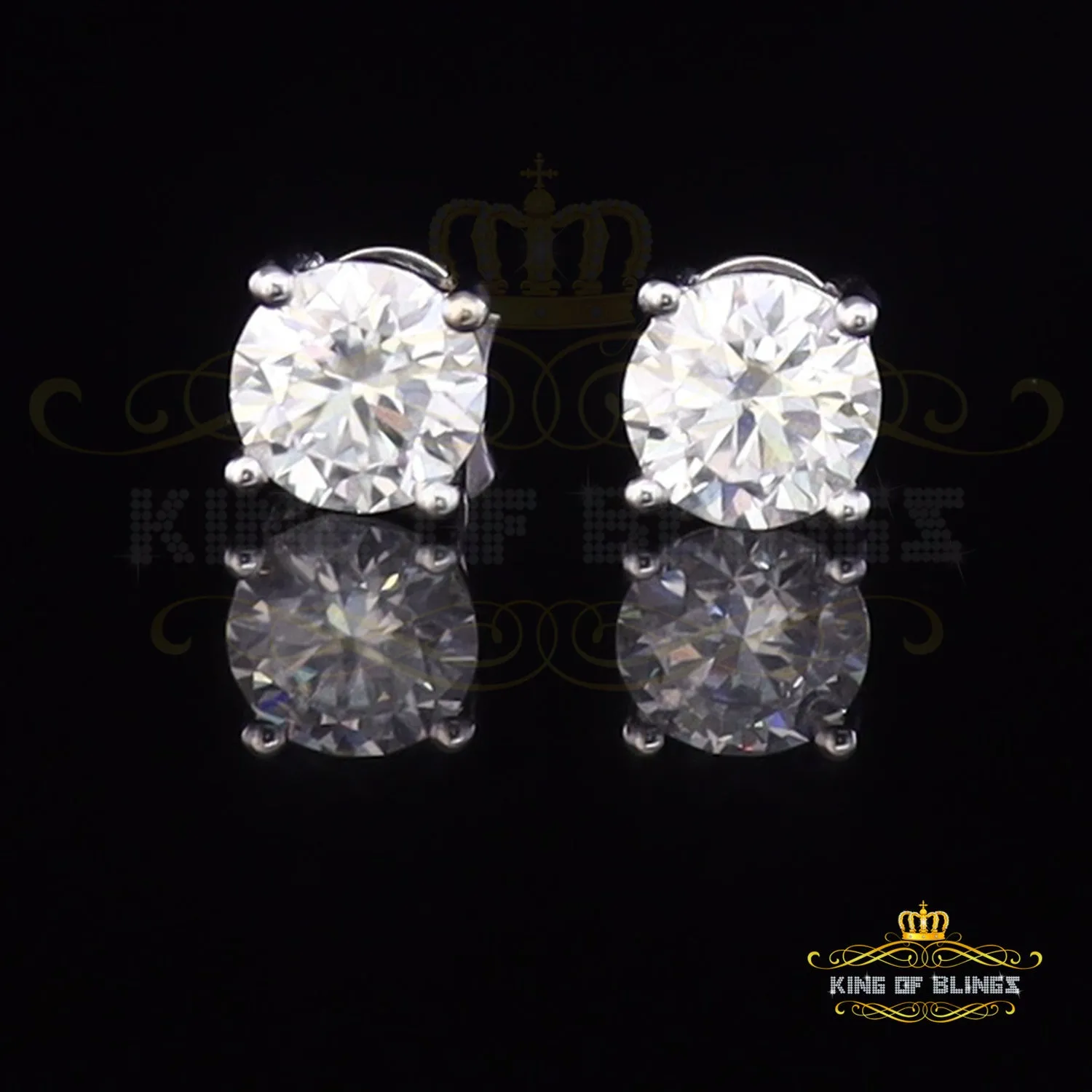 King of Bling's 0.50ct VVS 'D' Moissanite Men's/Womens 925 Silver White Round Stud Earrings