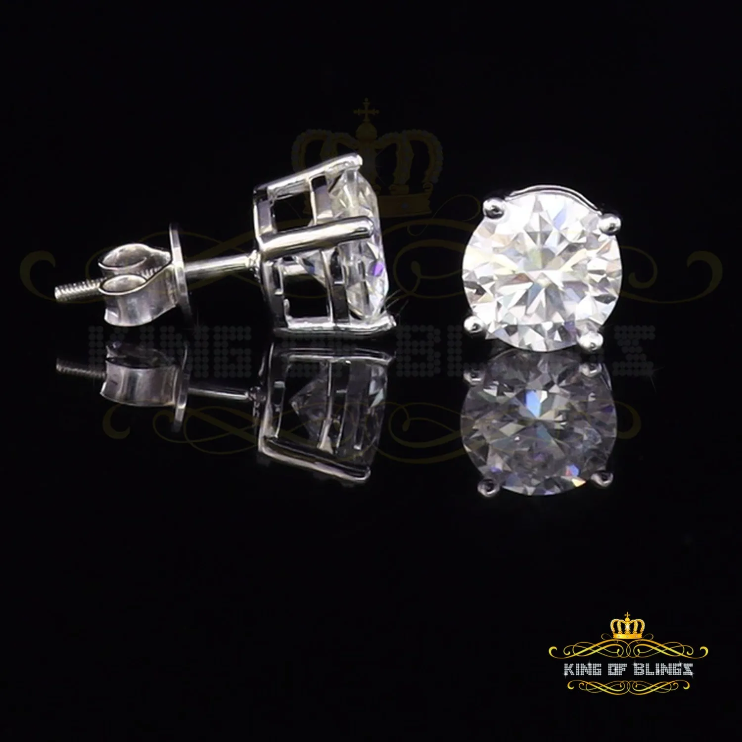 King of Bling's 1.00ct VVS 'D' Moissanite Men's/Womens 925 Silver White Round Stud Earrings