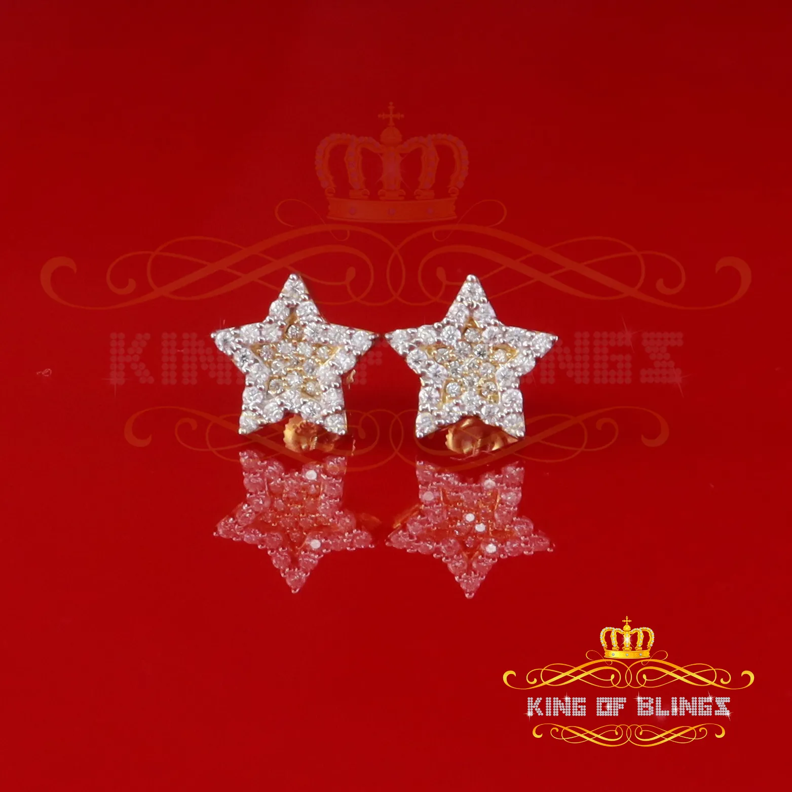 King  of Bling's 925 Yellow Silver 0.66ct VVS 'D' Moissanite Star Stud Earring Men's/Womens