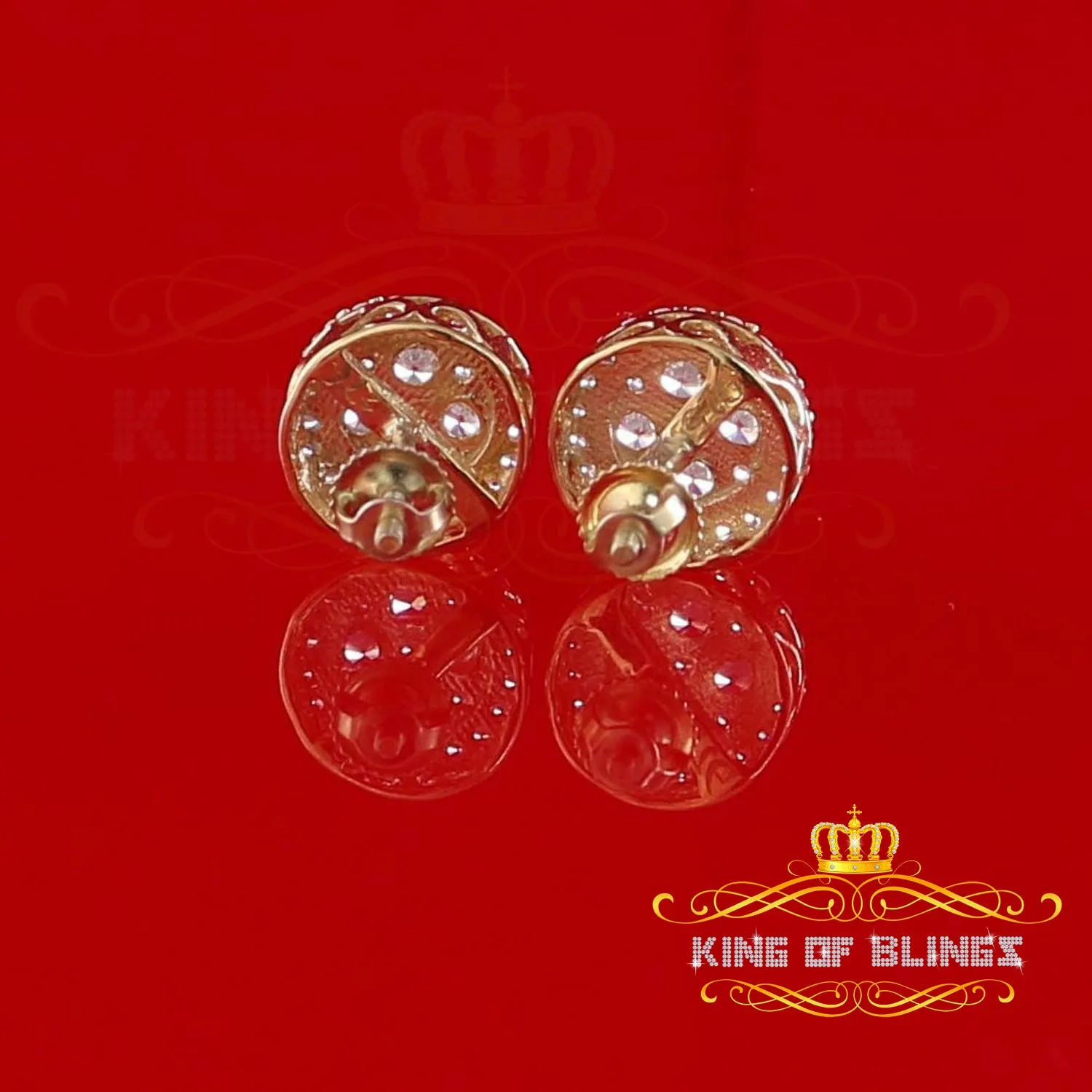 King  of Bling's 925 Yellow Silver 1.77ct Moissanite Women's & Men's Hip Hop Round Earrings