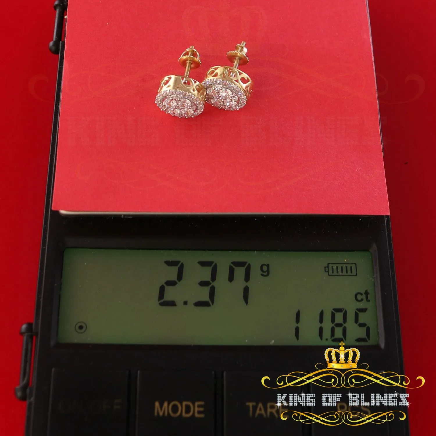 King  of Bling's 925 Yellow Silver 1.77ct Moissanite Women's & Men's Hip Hop Round Earrings