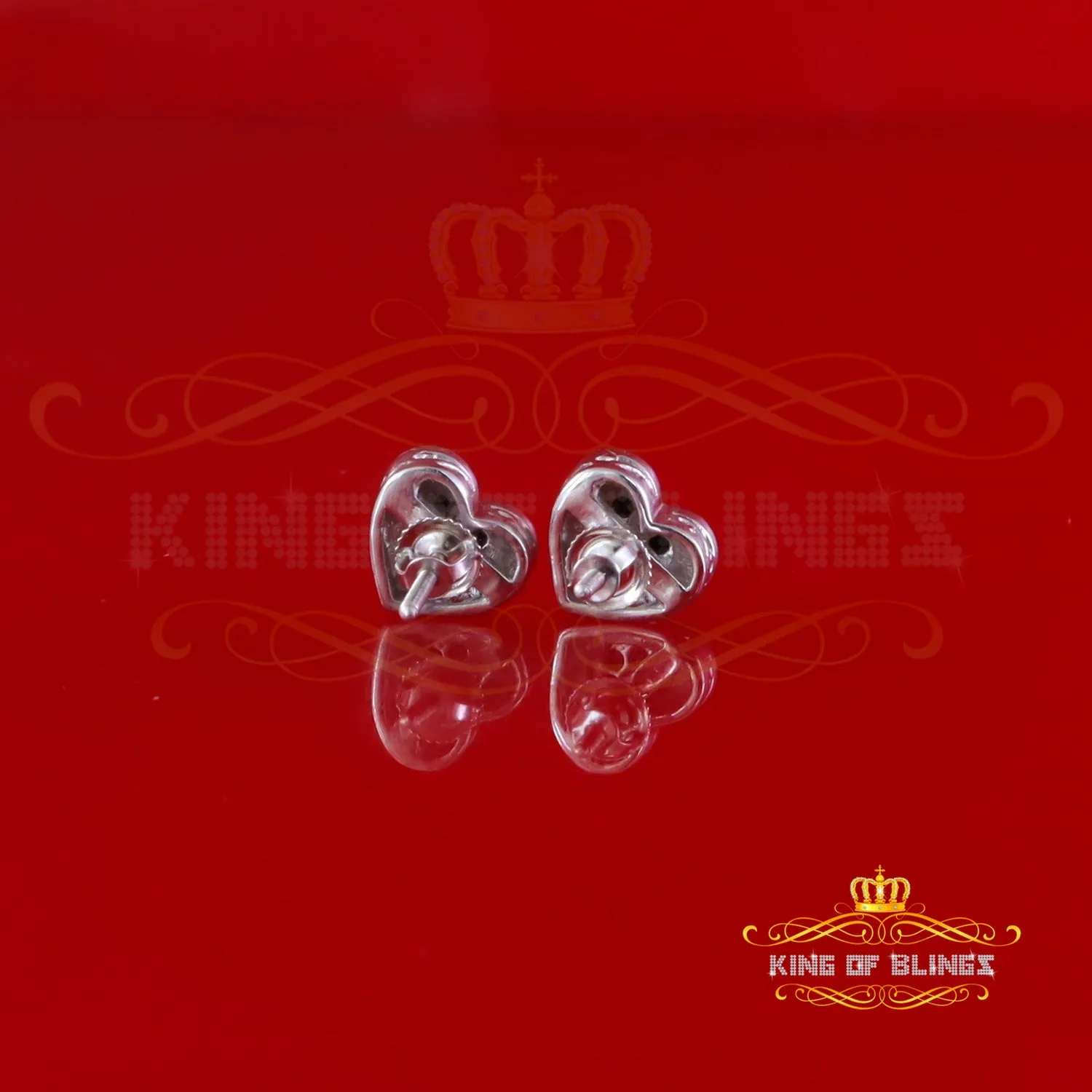 King Of Bling's Heart 925 White Silver 0.12ct Black Diamond Women's /Men's Fashion Earrings