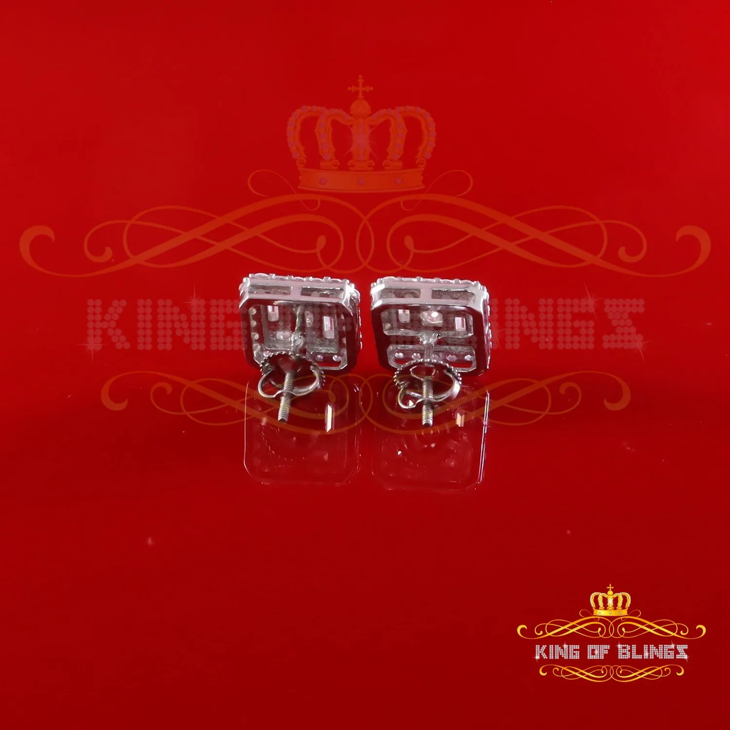 King of Bling's New Men's White 925 Silver 1.66ct VVS D Moissanite Square Stud Women's Earring